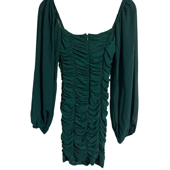 HELLO MOLLY Mini Dress Ruched Long Sleeve New in Emerald Green size 6 US - Picture 2 of 13